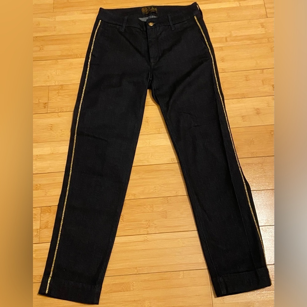 Seafarer Anthropologie Dark Denim Jeans Gold Side Stripe Size 27 Made in Italy - Picture 2 of 9